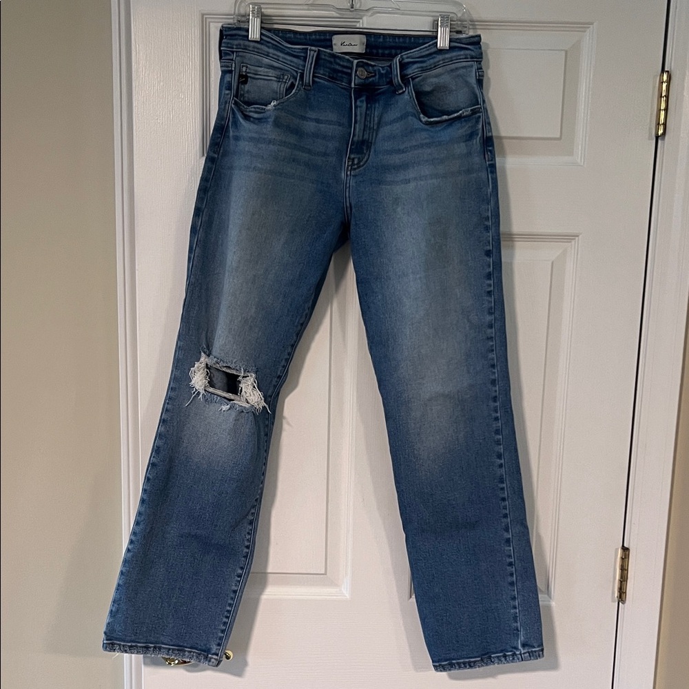 KanCan Blue Straight Leg Jeans with Distressed Detail